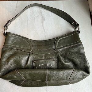 Sophia Caperelli Olive Green Leather Handbag leopard lined clean